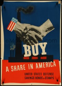 4k0124 BUY A SHARE IN AMERICA 20x28 WWII war poster 1941 Atherton art of government & factories joined!