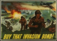 4k0101 BUY THAT INVASION BOND 28x40 WWII war poster 1944 Moore art of landing at Normandy, rare!