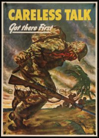 4k0102 CARELESS TALK GOT THERE FIRST 29x40 WWII war poster 1944 Ray Prohaska art of soldier shot!