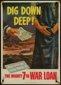 4k0129 DIG DOWN DEEP 19x26 WWII war poster 1945 George Kanelous art of war bonds over battle!