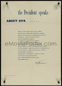 4k0145 PRESIDENT SPEAKS ABOUT OPA 18x26 WWII war poster 1945 Harry Truman's statement, ultra rare!