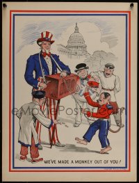 4k0150 WE'VE MADE A MONKEY OUT OF YOU 15x20 WWII war poster 1943 art of Uncle Sam and monkey Hitler!