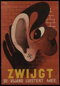 4k0153 ZWIJGT 10x14 Belgian WWII war poster 1945 Wilchar art of Hitler w/swastika on ear, very rare!