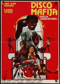 4k0222 DISCO GODFATHER Yugoslavian 19x27 1980 great blaxploitation artwork of Rudy Ray Moore by Dante!