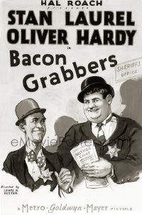 4m0492 BACON GRABBERS studio 8x10 negative 1929 great art of Laurel & Hardy used on the one-sheet!