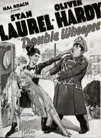 4m0498 DOUBLE WHOOPEE studio 8x10 negative 1929 Rieger one-sheet art of Laurel & Hardy & Jean Harlow!