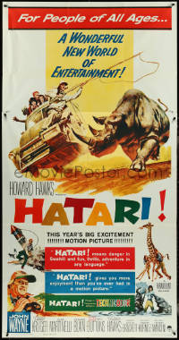 4p0151 HATARI 3sh 1962 Howard Hawks, great Frank McCarthy artwork of John Wayne in Africa!