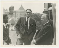 4p1191 BIRDS candid 8x10 still 1963 Gregory Peck visiting his old friend Alfred Hitchcock on the set!