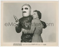 4p1223 COMMANDO CODY revised 8x10 still 1953 Judd Holdren in costume protecting pretty Aline Towne!