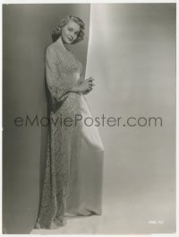 4p1246 FOUNTAINHEAD 7.25x9.75 still 1949 Patricia Neal modeling periwinkle blue linen lace dress!