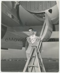 4p1273 HOWARD HUGHES 8x10 still 1947 the famous director/aviator on ladder beneath airplane!