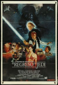 4p0133 RETURN OF THE JEDI Argentinean 1983 George Lucas classic, cast montage art by Kazuhiko Sano!