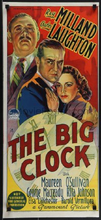 4p0318 BIG CLOCK Aust daybill 1948 Richardson Studio art of Milland, Laughton & O'Sullivan, rare!