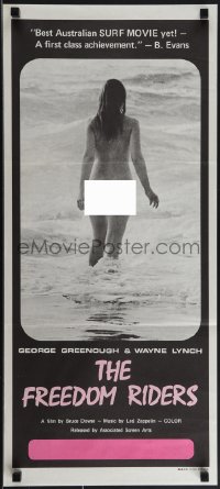 4p0330 FREEDOM RIDERS Aust daybill 1972 completely naked Aussie surfer girl, black design!