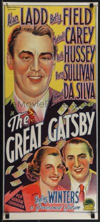 4p0334 GREAT GATSBY Aust daybill 1949 Richardson Studio art of Alan Ladd & Betty Field w/cash!