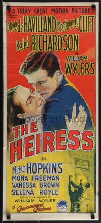 4p0335 HEIRESS Aust daybill 1950 Richardson Studio art of Olivia de Havilland & Clift!