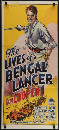 4p0337 LIVES OF A BENGAL LANCER Aust daybill R1940s Richardson Studio of Gary Cooper, ultra rare!