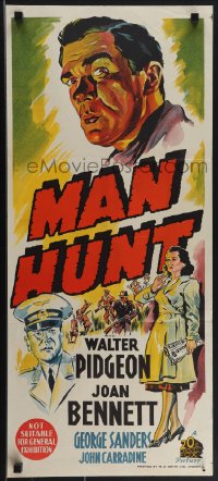 4p0340 MAN HUNT Aust daybill 1941 Walter Pidgeon, Joan Bennett, Fritz Lang, different & ultra rare!