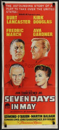 4p0351 SEVEN DAYS IN MAY Aust daybill 1964 art of Burt Lancaster, Kirk Douglas, Fredric March & Ava Gardner