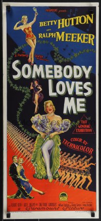 4p0354 SOMEBODY LOVES ME Aust daybill 1953 Richardson Studio art of dancer Betty Hutton, ultra rare!