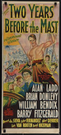 4p0363 TWO YEARS BEFORE THE MAST Aust daybill 1945 Richardson Studio art of Ladd & cast, ultra rare!