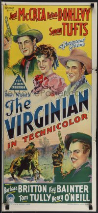 4p0366 VIRGINIAN Aust daybill 1946 Richardson Studio art of McCrea, Donlevy, Tufts & Barbara Britton!