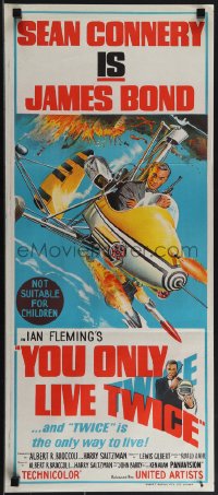 4p0368 YOU ONLY LIVE TWICE Aust daybill 1967 art of Sean Connery as James Bond in gyrocopter!