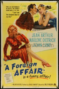 4p0735 FOREIGN AFFAIR 1sh 1948 art of Jean Arthur & sexy full-length Marlene Dietrich!