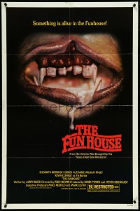 4p0743 FUNHOUSE 1sh 1981 Tobe Hooper, creepy close up of drooling mouth with nasty teeth!