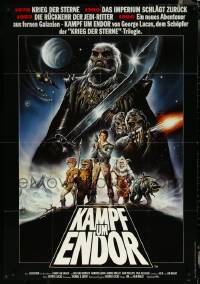 4p0135 BATTLE FOR ENDOR German 33x47 1986 Star Wars, Ewoks, completely different Casaro artwork!