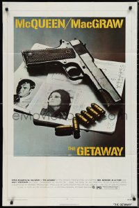 4p0745 GETAWAY 1sh 1972 Steve McQueen, McGraw, Sam Peckinpah, cool gun & passports image!