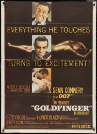 4p0752 GOLDFINGER 1sh 1964 three images of Sean Connery as James Bond 007 with a flat finish!