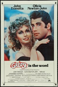 4p0757 GREASE 1sh 1978 c/u of John Travolta & Olivia Newton-John in a most classic musical!