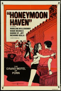 4p0771 HONEYMOON HAVEN 1sh 1977 Marlene Willoughby, Wade Nichols, sexy art, the grand motel of porn!