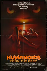 4p0778 HUMANOIDS FROM THE DEEP 1sh 1980 art of monster looming over sexy girl on beach!