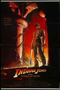 4p0784 INDIANA JONES & THE TEMPLE OF DOOM 1sh 1984 Bruce Wolfe art of Harrison Ford with machete!