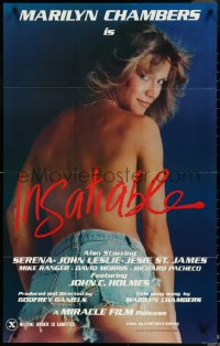 4p0786 INSATIABLE 24x37 1sh 1980 super sexy topless Marilyn Chambers wearing only jean shorts!