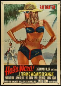 4p0299 HELLO GLEN WARD HOUSE DICK Italian 1p 1968 Casaro art of Danton w/gun & sexy woman in bikini!