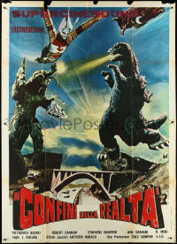 4p0292 GODZILLA VS. MEGALON Italian 2p 1976 Alessandrini art of Toho monsters, ultra rare!