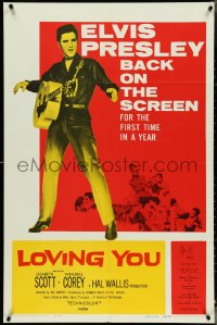 4p0813 LOVING YOU 1sh R1959 different image of Elvis Presley performing with guitar!