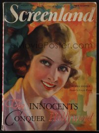 4p0162 SCREENLAND magazine August 1928 great cover art of pretty Norma Shearer by Georgia Warren!