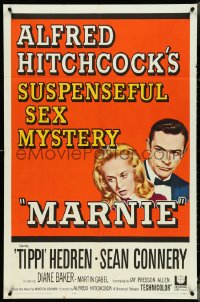 4p0820 MARNIE 1sh 1964 Sean Connery & Tippi Hedren in Hitchcock's suspenseful sex mystery!