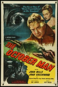 4p0842 OCTOBER MAN 1sh 1948 close-up of John Mills, sexy Joan Greenwood!