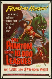 4p0859 PHANTOM FROM 10,000 LEAGUES 1sh 1956 classic art of monster & sexy scuba diver by Kallis!