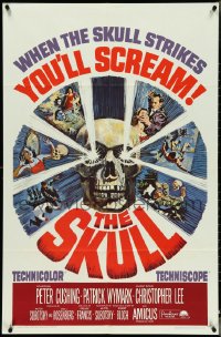 4p0908 SKULL 1sh 1965 Peter Cushing, Christopher Lee, cool horror artwork of creepy skull!