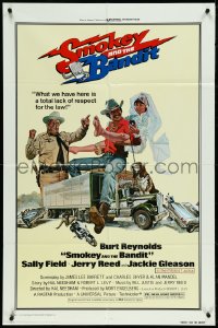 4p0911 SMOKEY & THE BANDIT 1sh 1977 Solie art of Burt Reynolds, Sally Field & Jackie Gleason!