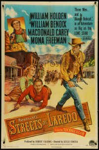 4p0920 STREETS OF LAREDO 1sh 1949 art of smoking cowboy William Holden, Bendix, Carey, Freeman!