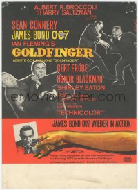 4p0142 GOLDFINGER Swiss 10x13 window card 1964 three images of Sean Connery as James Bond, different!