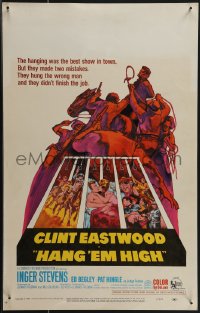 4p0096 HANG 'EM HIGH WC 1968 Clint Eastwood, they hung the wrong man, cool art by Sandy Kossin!