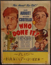 4p0109 WHO DONE IT WC 1942 detectives Bud Abbott & Lou Costello, both with Sherlock hats & pipes!